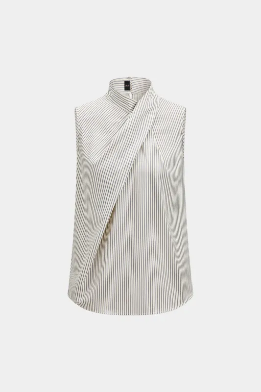 Stripes Print Mock Neck Ruched Short-Sleeve Shirt made by Micas