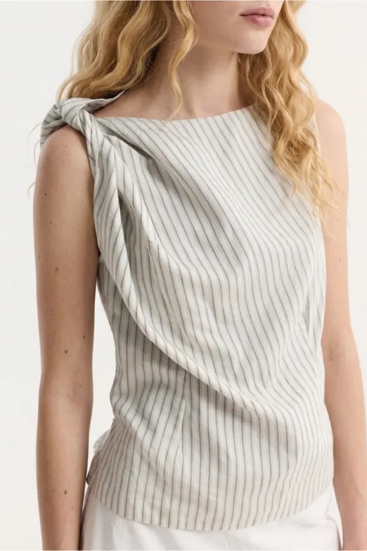 Stripes Print Boat Neck Twist Knot Tank Top made by Micas