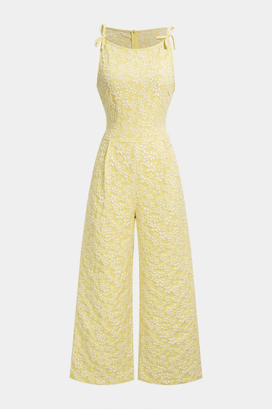 Foral Textured Round Neck Bow Sleeveless Jumpsuit sold by Micas product image thumbnail 4