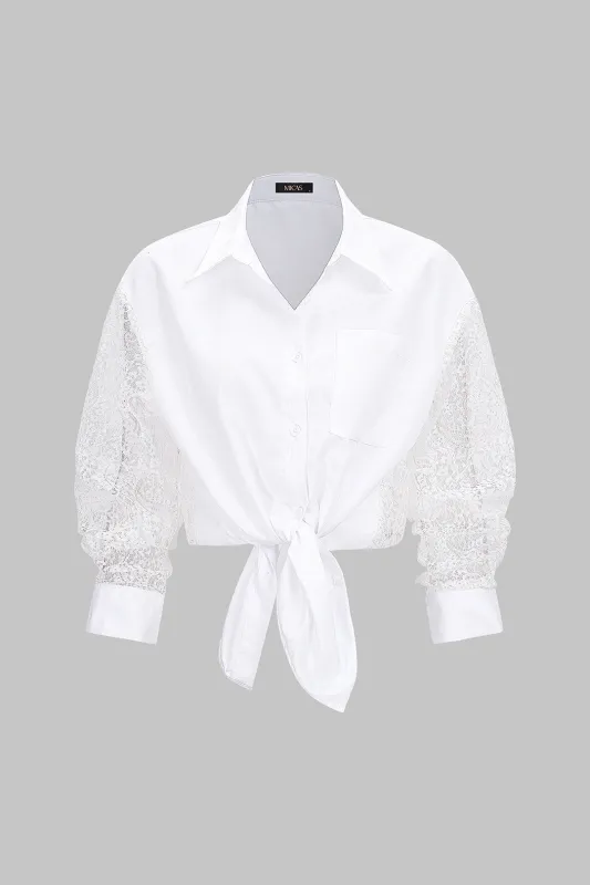 Lace Patchwork Lapel Long-Sleeve Shirt made by Micas