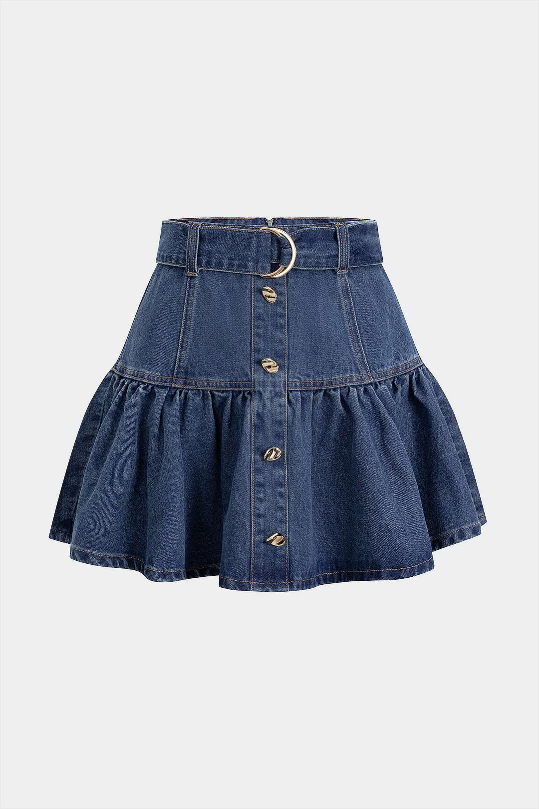 Denim Belted Button Ruched Skirt sold by Micas product image thumbnail 2