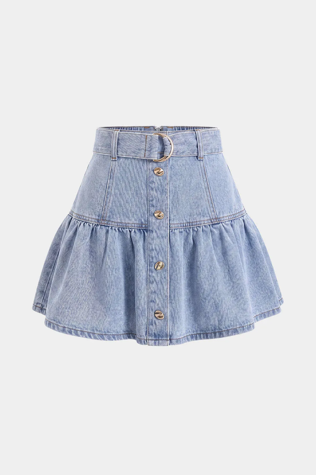 Denim Belted Button Ruched Skirt sold by Micas