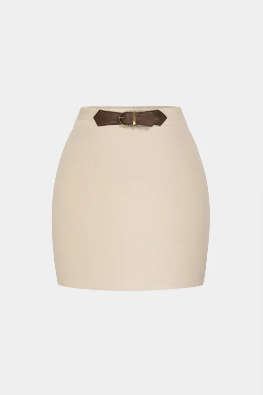 Patchwork Faux Leather Buckle Skirt made by Micas