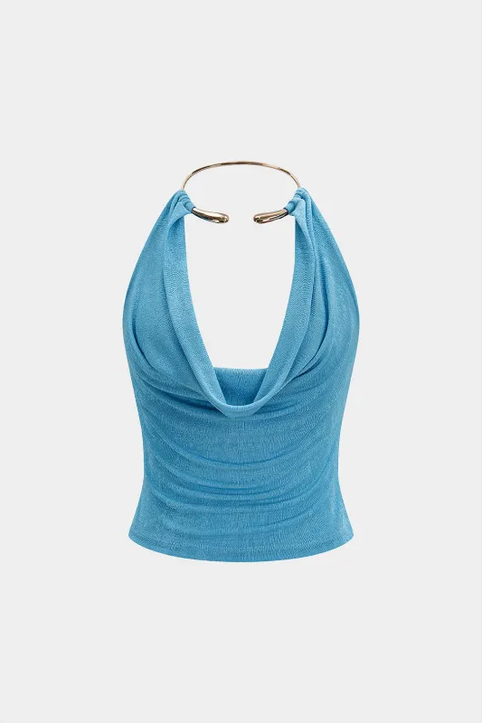 Metallic Ring Draped Cowl Neck Tank Top made by Micas