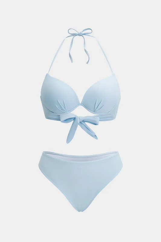 Solid Cut Out Tie-Up Bikini Set made by Micas