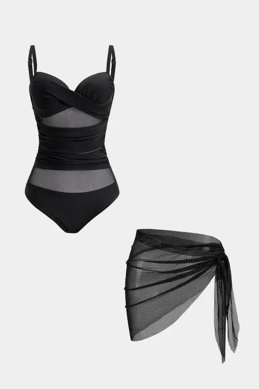 Mesh Patchwork Tie-Up Bikini Set made by Micas