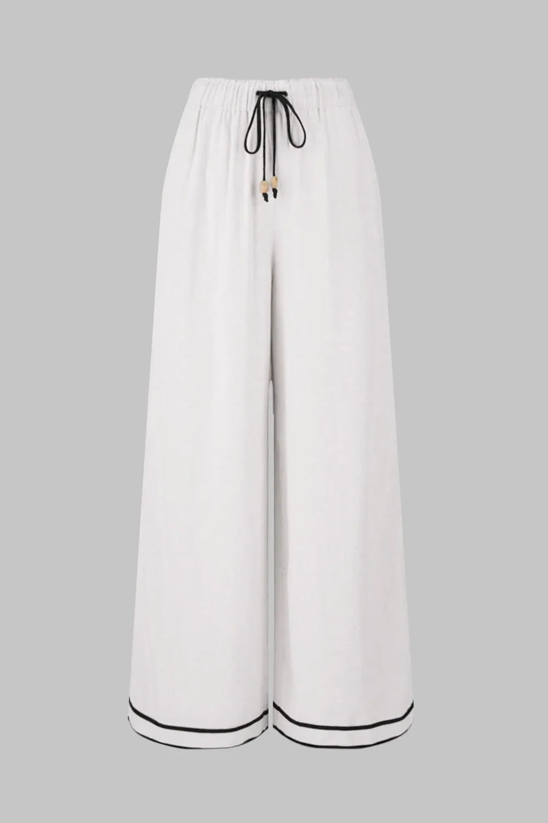 Contrast Linen Beaded Drawstring Wide Leg Pants sold by Micas