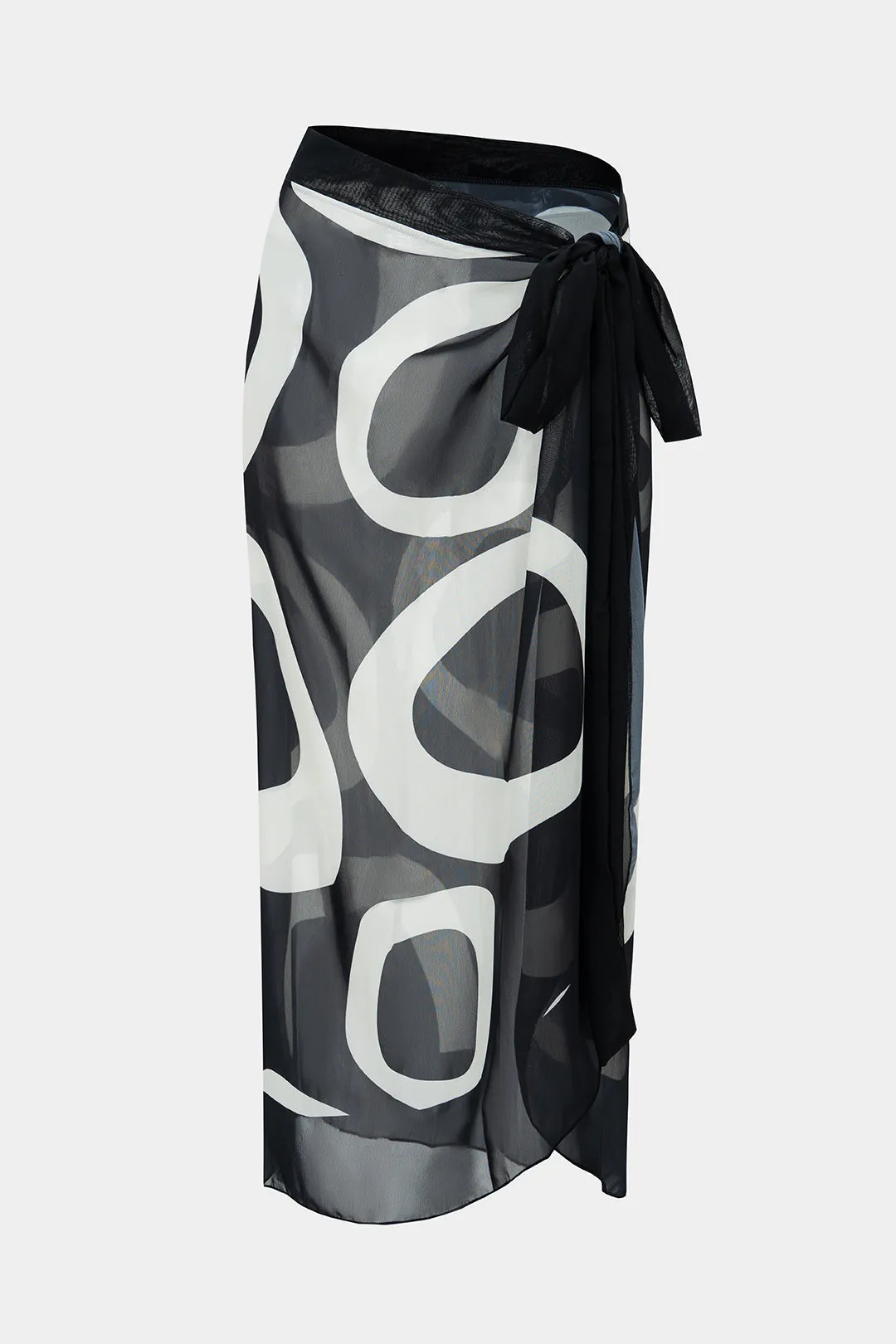 Geometric Contrast Print Chiffon Tie-Up Bikini Bottom sold by Micas