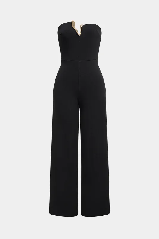Irregular Metallic Strapless Wide Leg Jumpsuit made by Micas