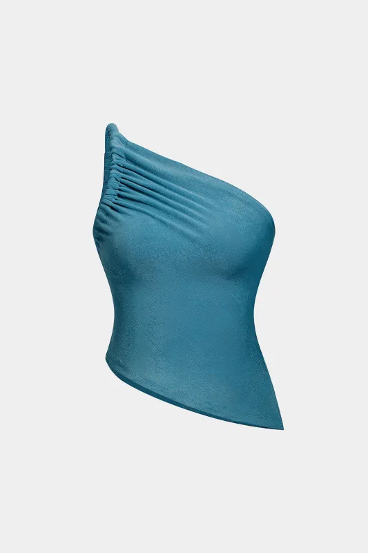 One Shoulder Asymmetrical Ruched Tank Top made by Micas