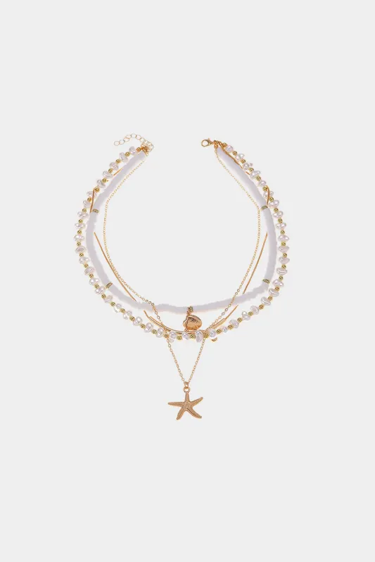 Alloy Starfish Beaded Multi-Layered Necklace made by Micas