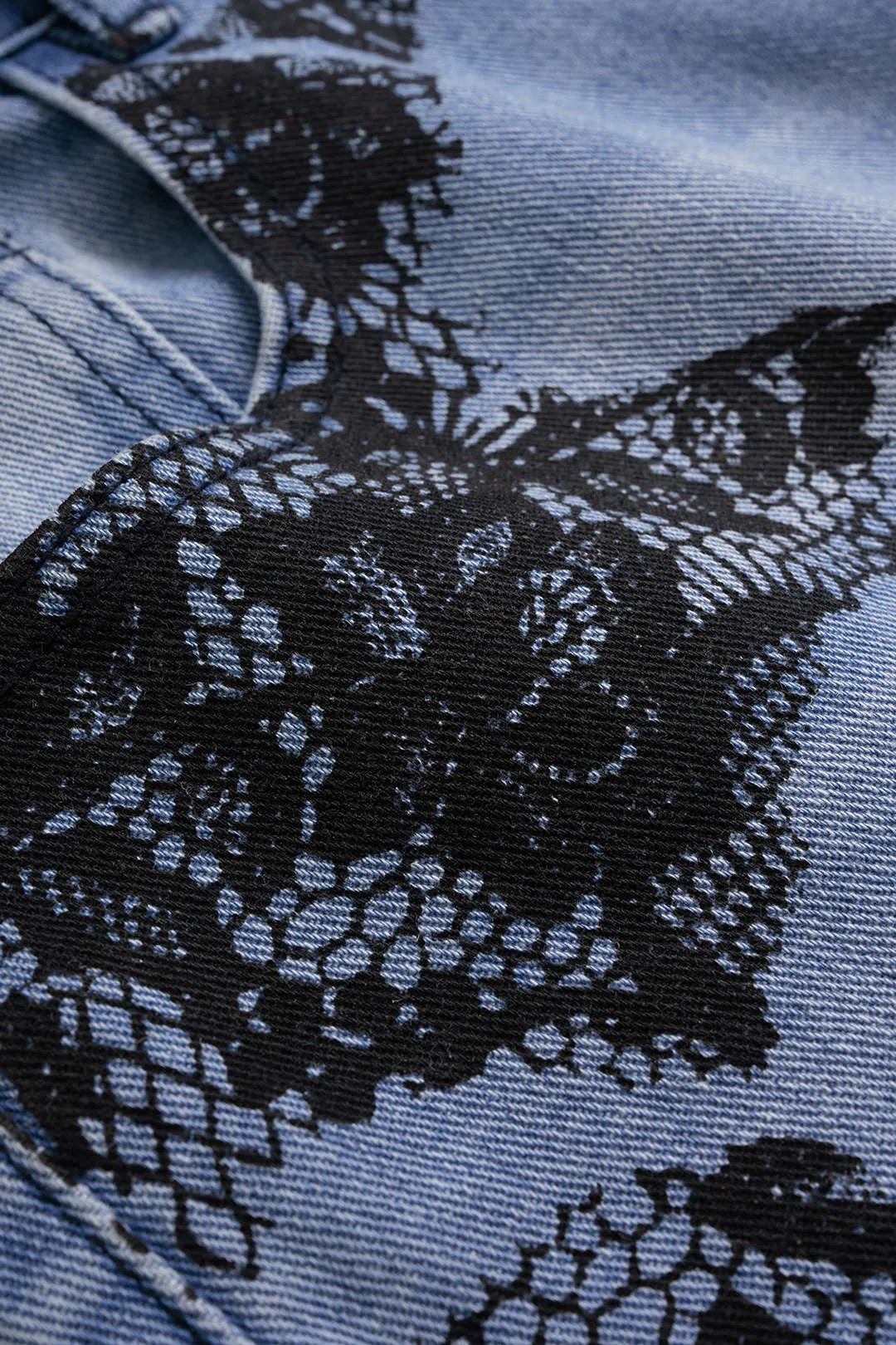 Denim Lace Print Pocket Straight Leg Jeans sold by Micas product image thumbnail 4