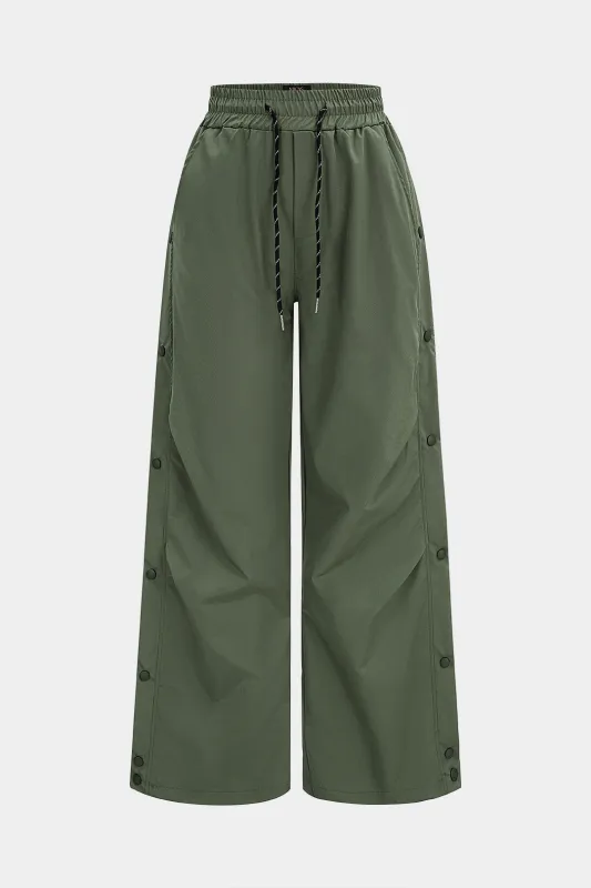 Drawstring Ruched Button High Waist Pants made by Micas