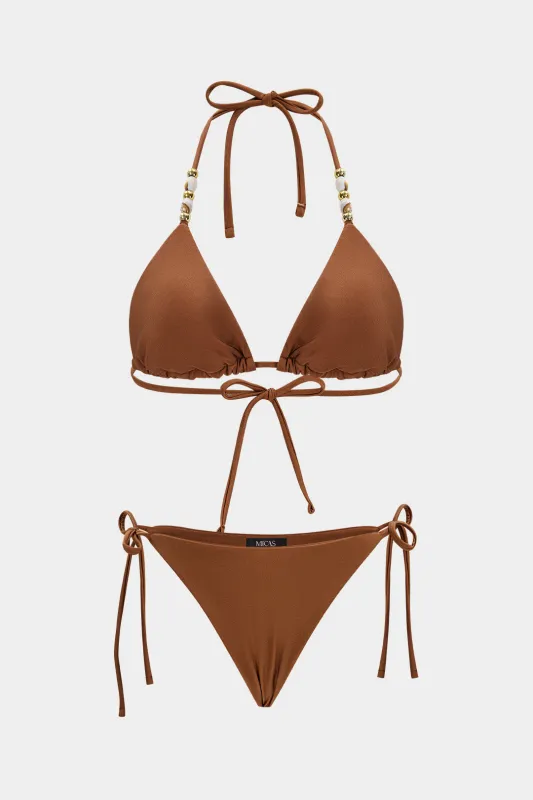 Tie-Up Beaded Triangle Cup Bikini Set made by Micas