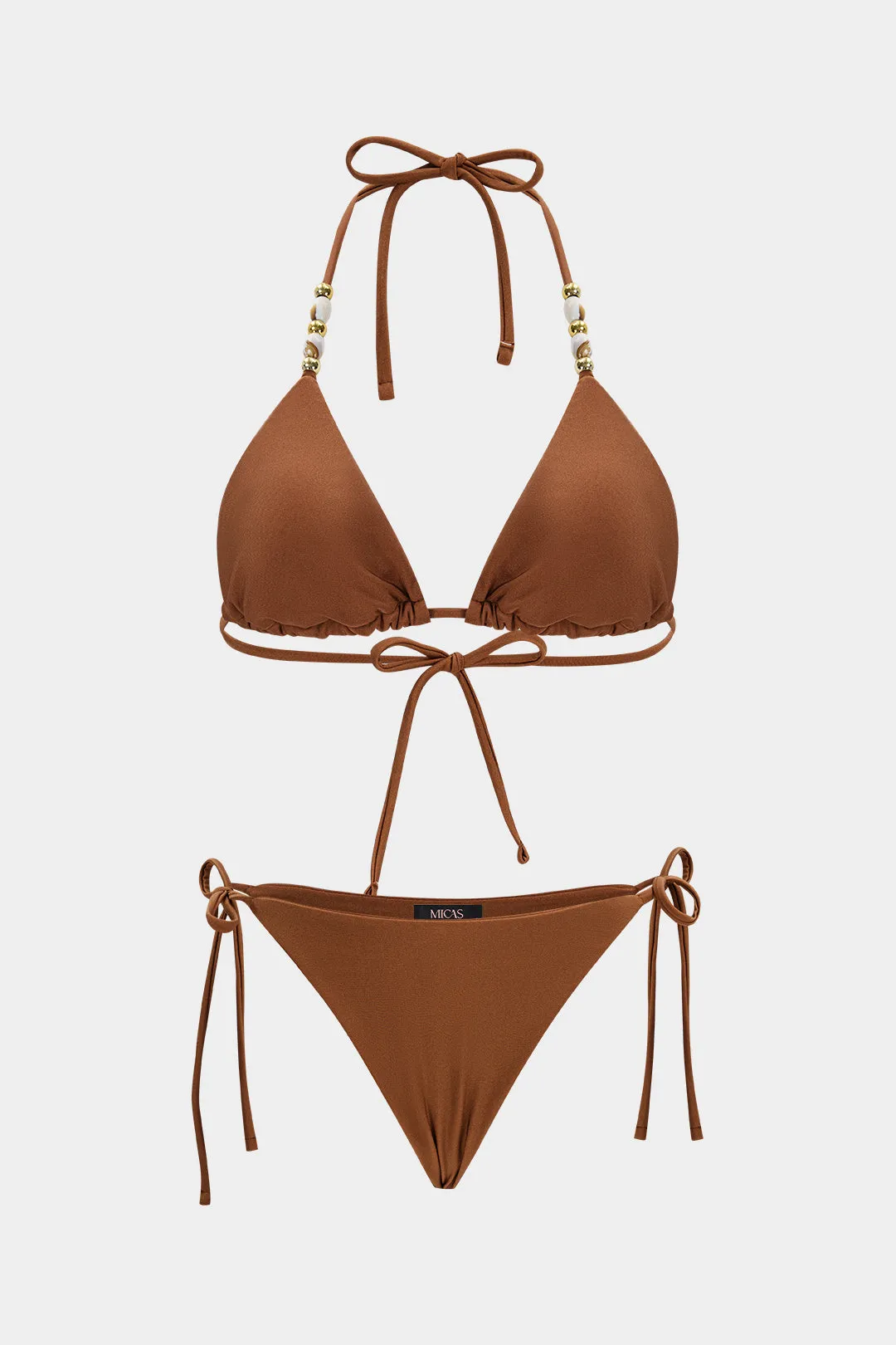 Tie-Up Beaded Triangle Cup Bikini Set sold by Micas