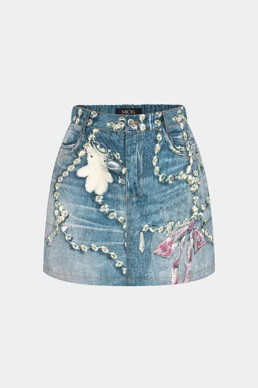 Denim Print A-line Skirt made by Micas