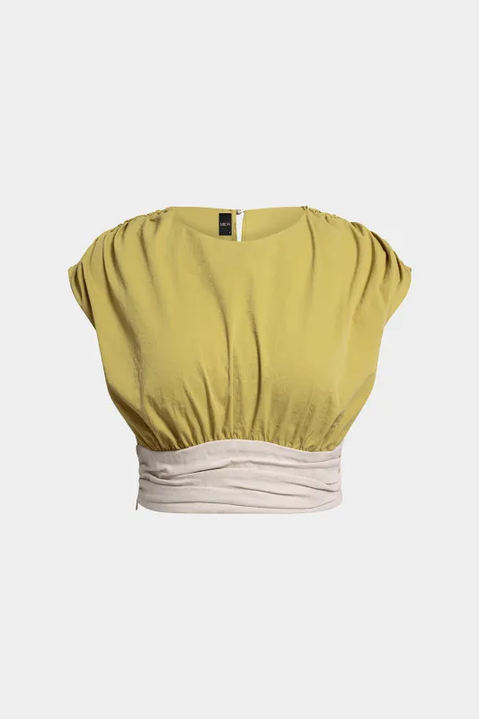 Contrast Round Neck Ruched Tank Top made by Micas