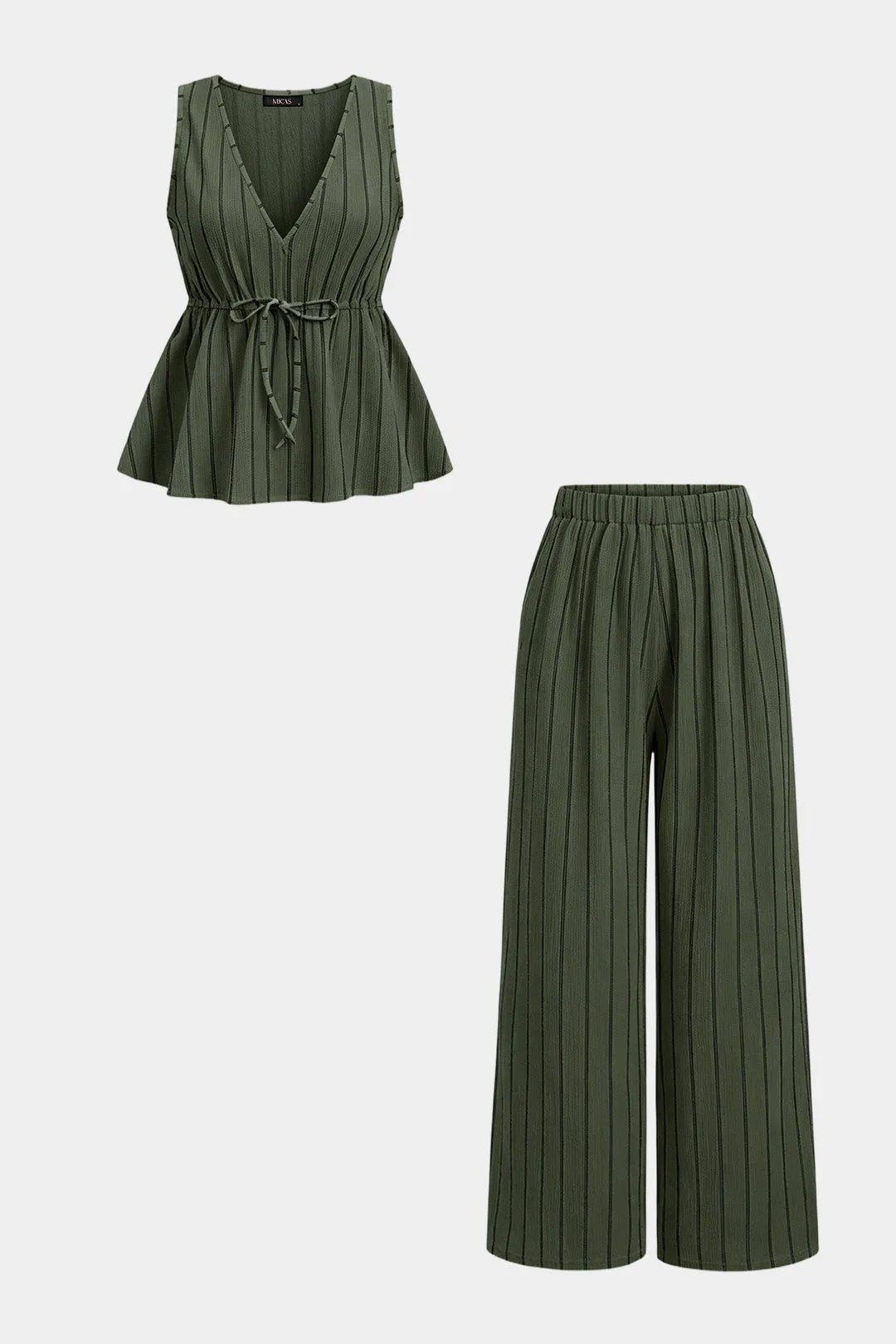 Stripes Print V-Neck Tie-Up Tank Top And High Waist Wide Leg Pants Set sold by Micas product image thumbnail 5