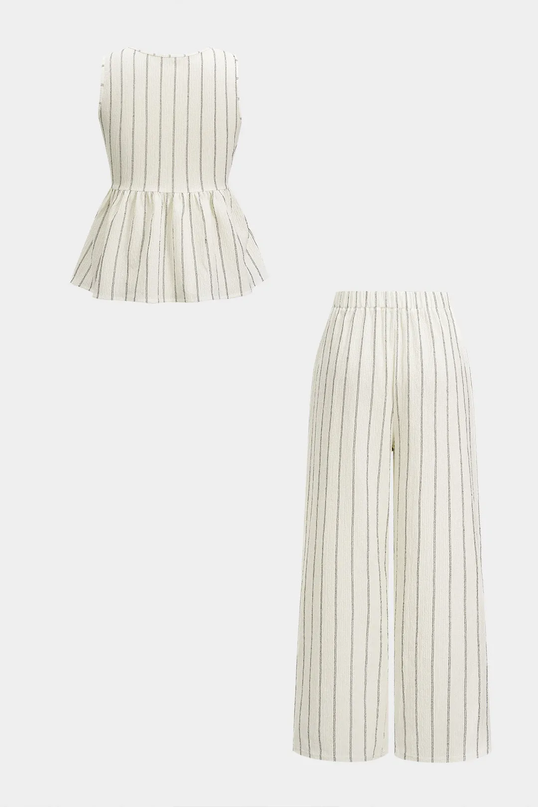 Stripes Print V-Neck Tie-Up Tank Top And High Waist Wide Leg Pants Set sold by Micas product image thumbnail 2