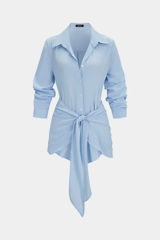 Linen Tie Front Long Sleeve Mini Dress And Wrap Skirt Set made by Micas