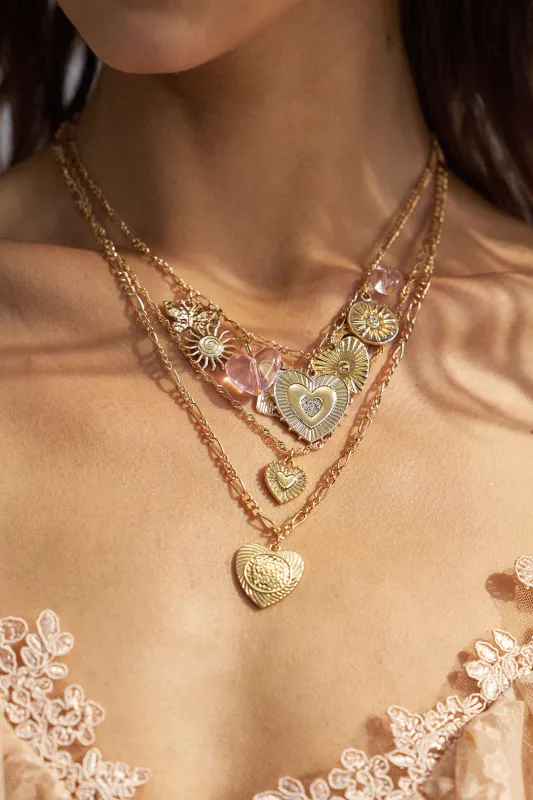 Heart Pendant Embossed Layered Necklace made by Micas