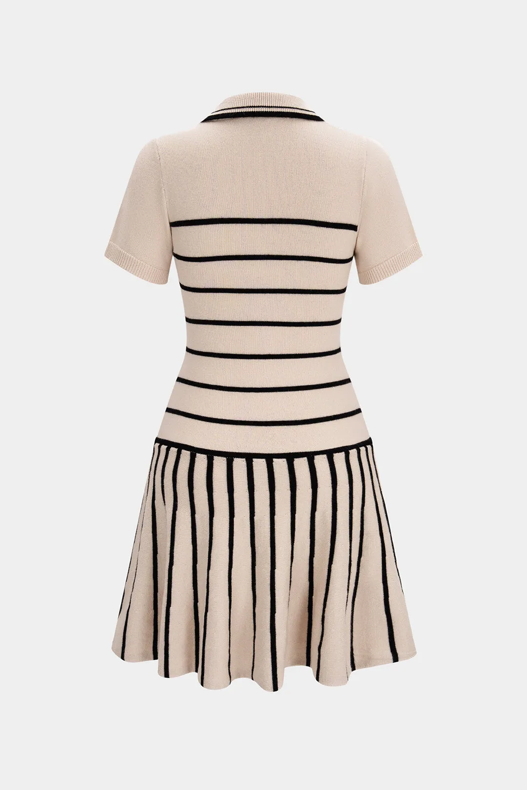 Knit Contrast Striped Button Short Sleeve Mini Dress sold by Micas product image thumbnail 2