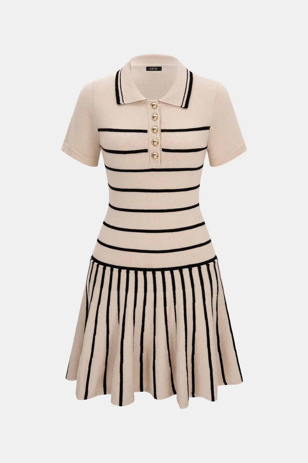 Knit Contrast Striped Button Short Sleeve Mini Dress sold by Micas