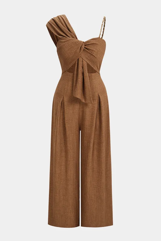 Asymmetrical Ruched Cut Out Sleeveless Jumpsuit made by Micas