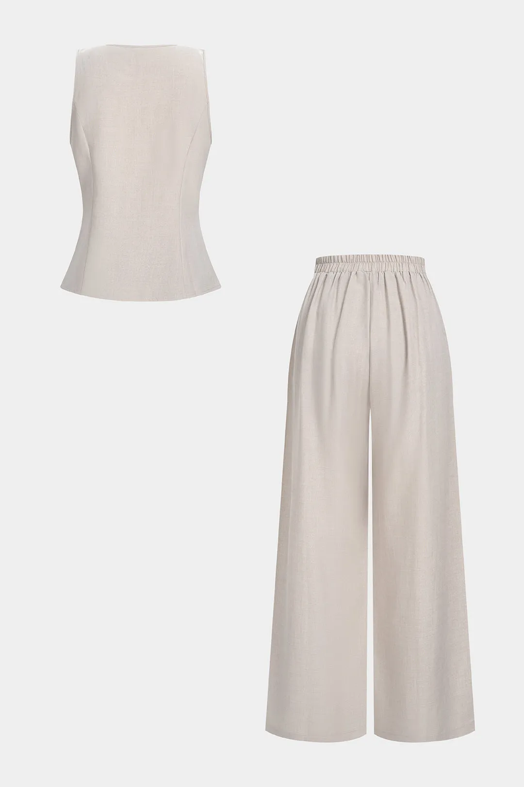Contrast V-Neck Vest And Wide Leg Pants sold by Micas product image thumbnail 2