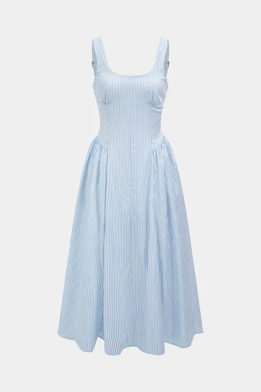 Striped Smocked Zipper Sleeveless Midi Dress made by Micas