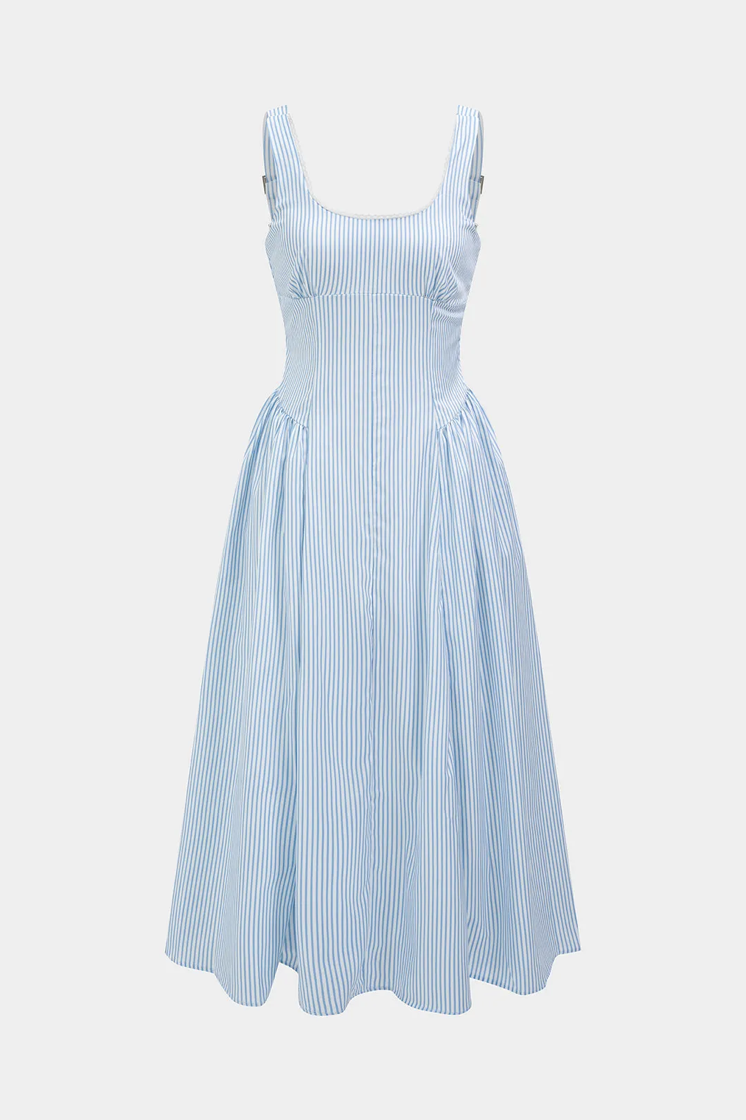 Striped Smocked Zipper Sleeveless Midi Dress sold by Micas