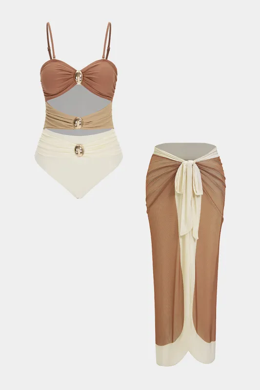 Contrast Print Cut Out Tie-Up Bikini Set made by Micas