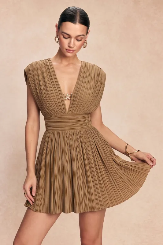 V-Neck Metallic Ruched Sleeveless Mini Dress made by Micas