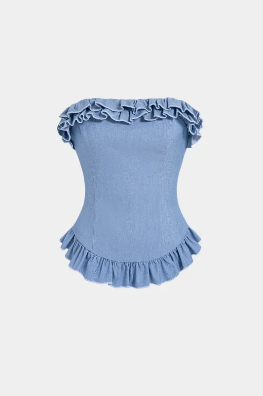 Ruffle Zipper Tube Top made by Micas