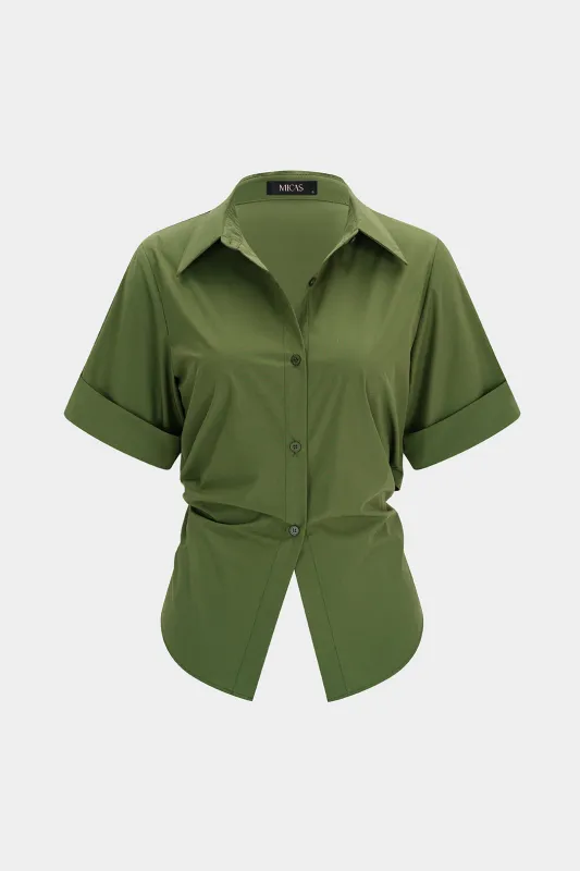 Solid Tie Back Short-Sleeve Shirts made by Micas