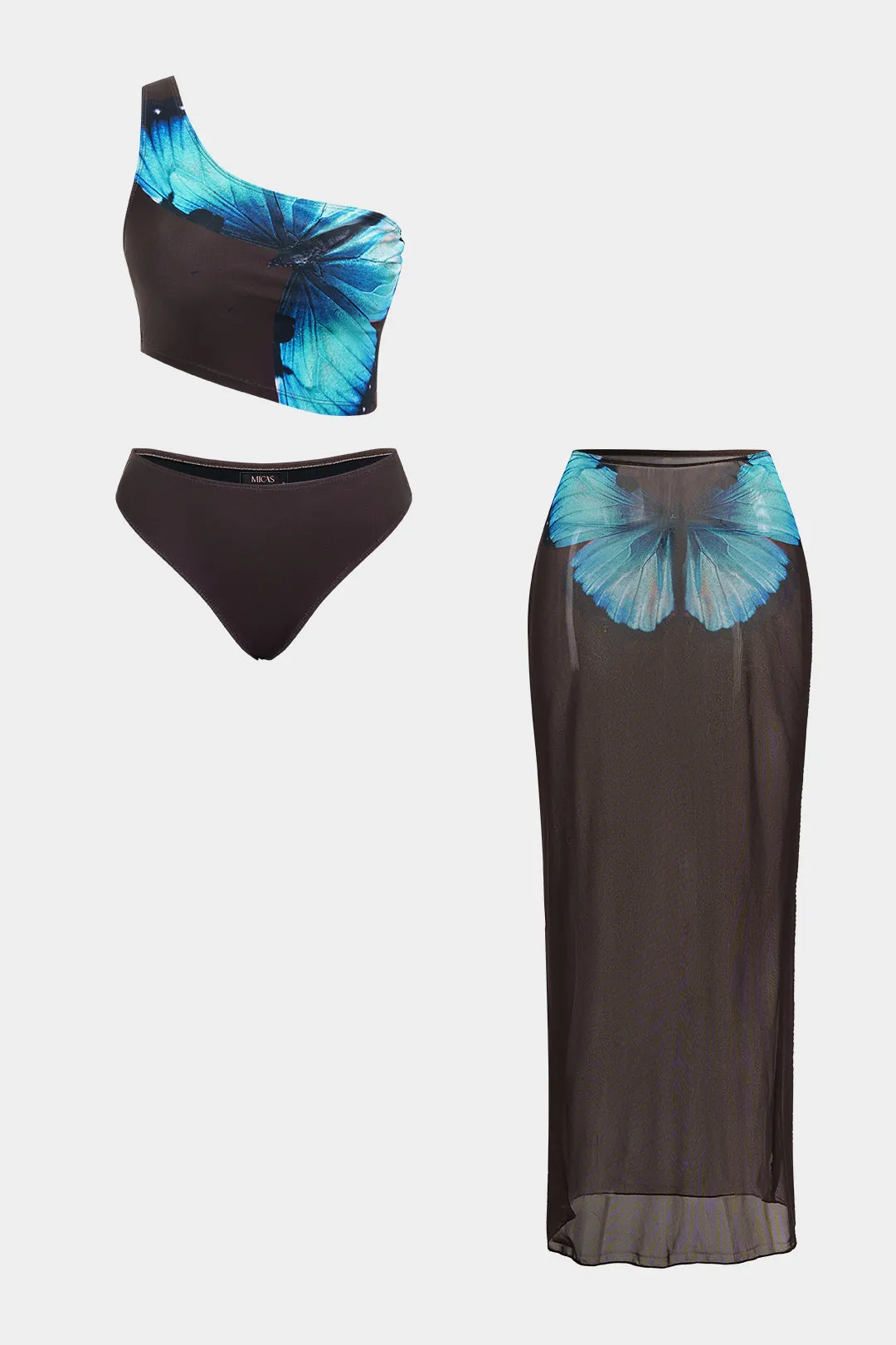 Floral Print Mesh One Shoulder Asymmetrical Bikini Set sold by Micas