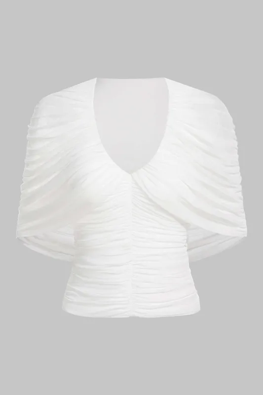 Mesh V-Neck Ruched T-shirt made by Micas