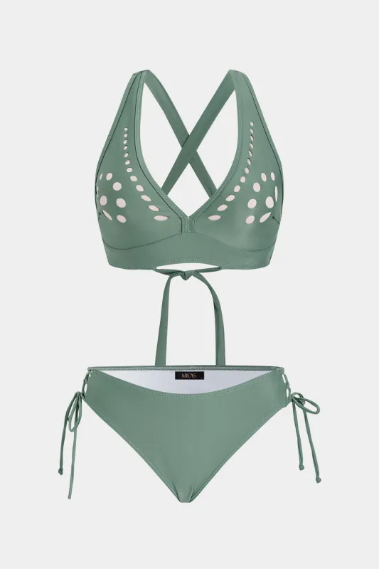 V-Neck Tie-Up Hollow Out Bikini Set made by Micas