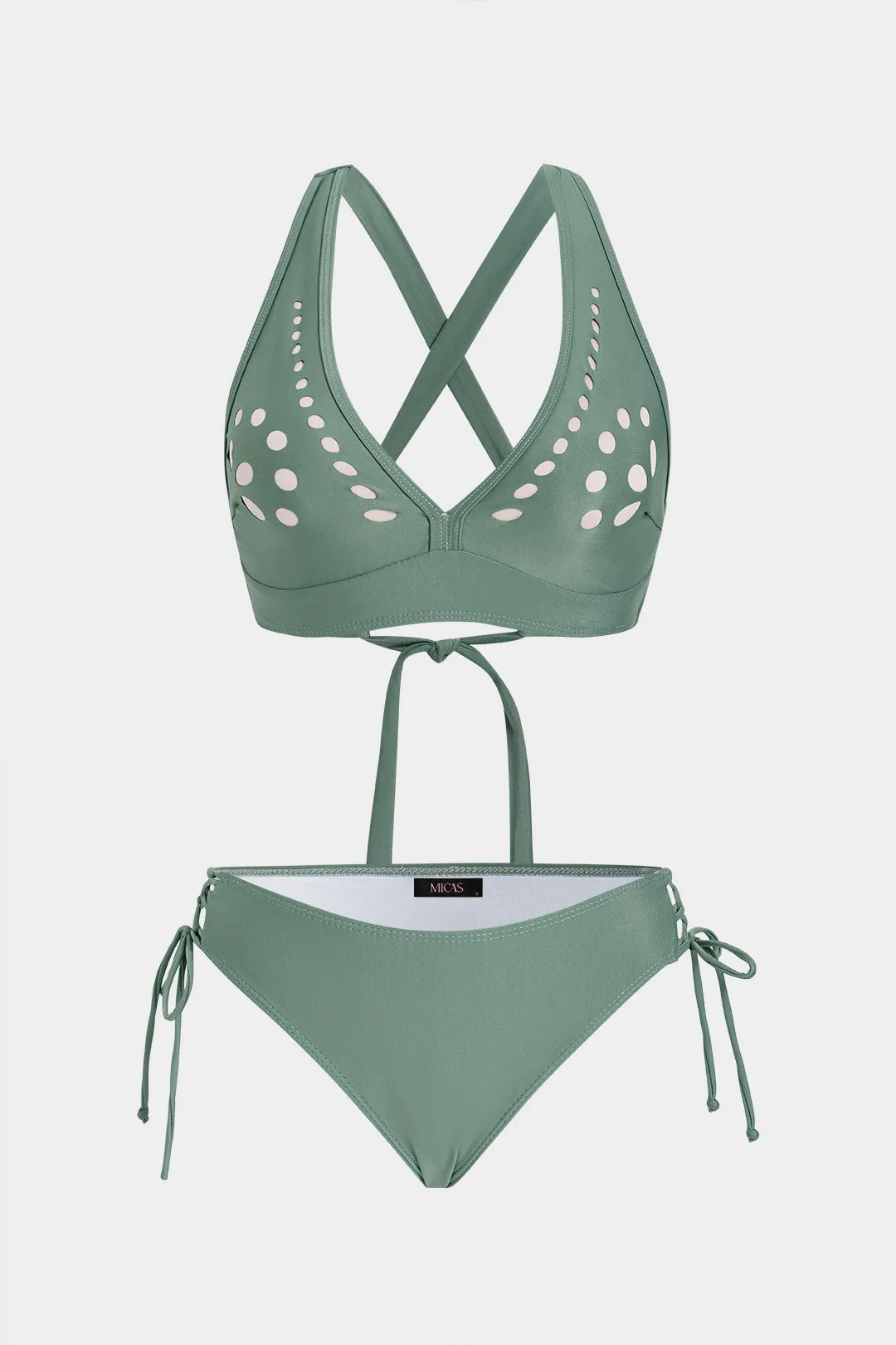 V-Neck Tie-Up Hollow Out Bikini Set sold by Micas
