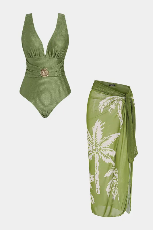 Jacquard V-Neck Metallic Wrap Bikini Set made by Micas
