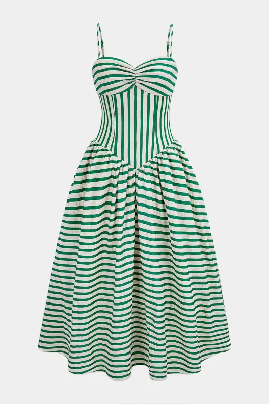 Stripes Print Ruched Zipper Slip Sleeveless Maxi Dress made by Micas