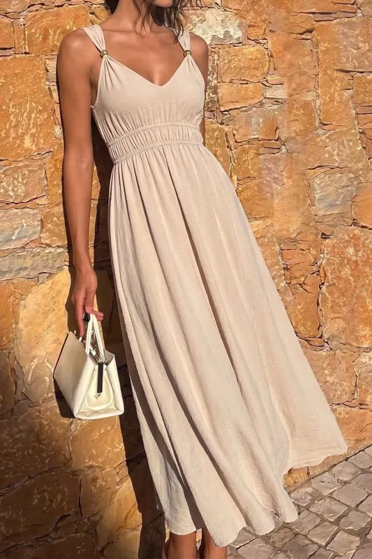 V-Neck Sleeveless Ruched Maxi Dresses made by Micas
