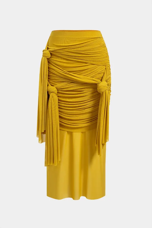 Mesh Ruched Knotted Skirt made by Micas