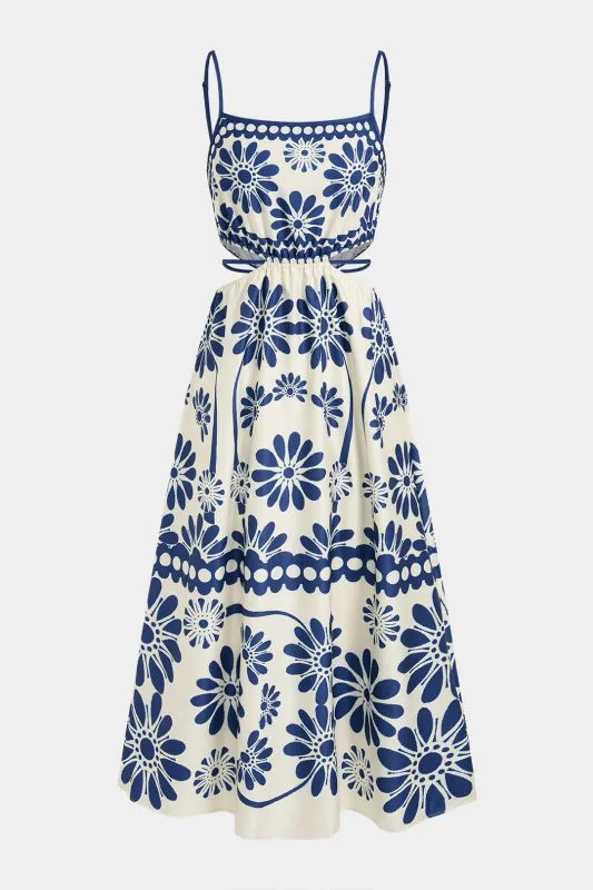 Floral Print Tie Back Cut Out Backless Sleeveless Midi Dress made by Micas
