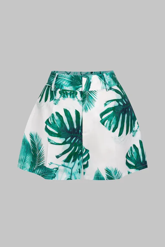 Leaves Print High Waist Shorts made by Micas