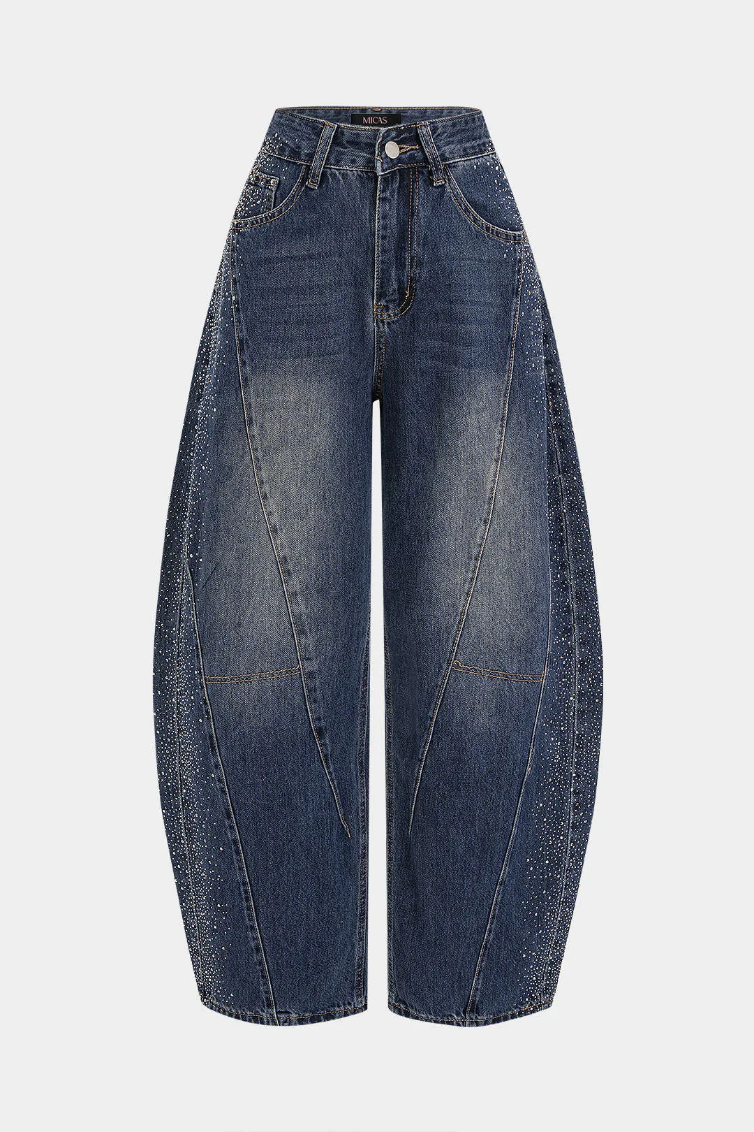 Denim Rhinestone High Waist Wide Leg Jeans sold by Micas