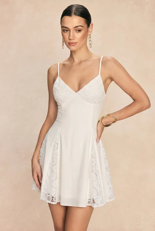 Lace Patchwork V-Neck Slip Sleeveless Mini Dress made by Micas