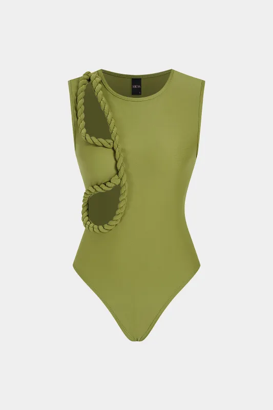 Round Neck Twist Knot Cut Out Sleeveless Bodysuit made by Micas