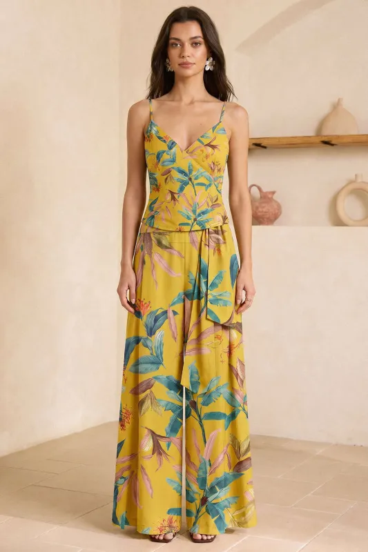 Floral Print Tie-Up Wide Leg Pants made by Micas