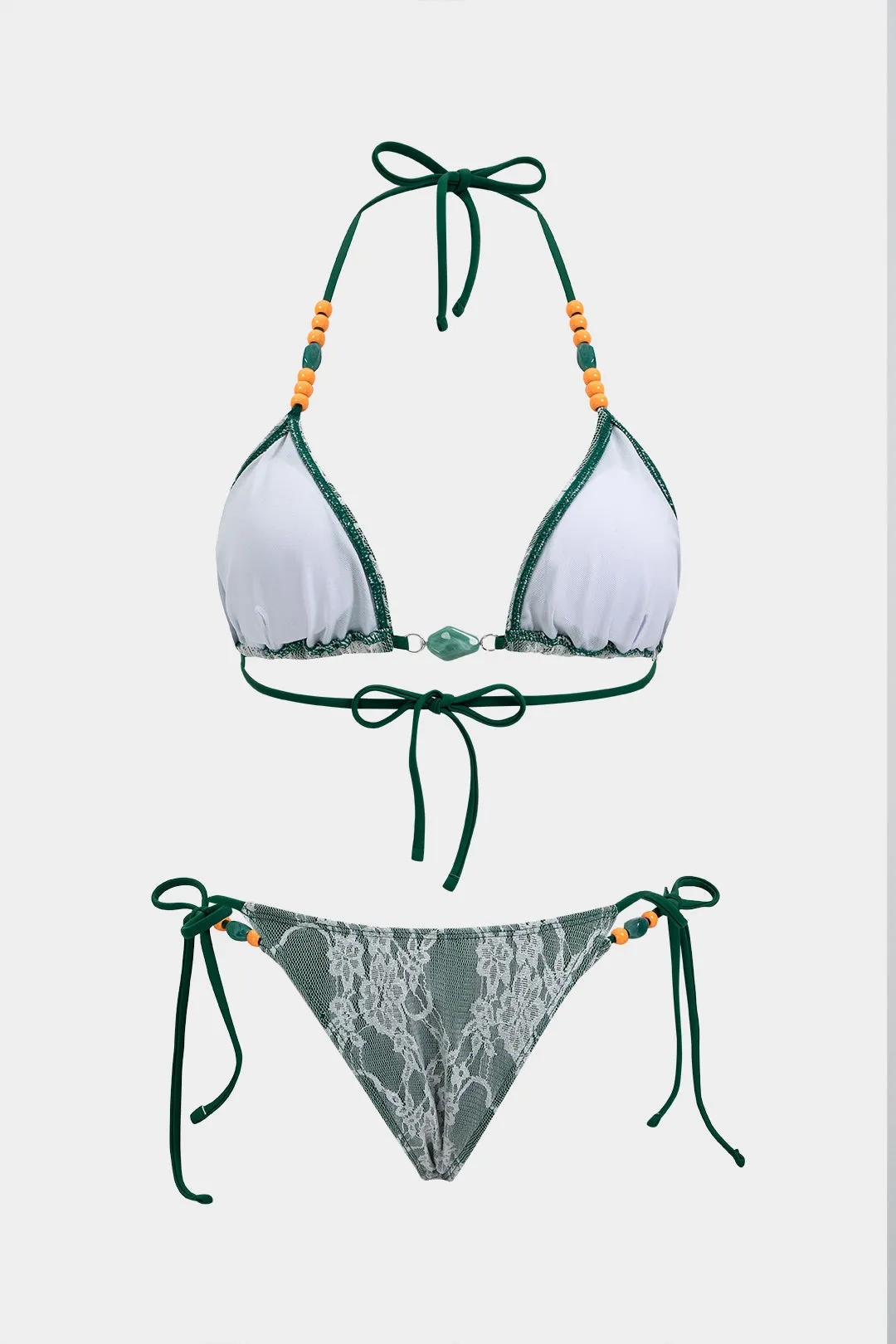 Lace Patchwork Tie Front Beaded Bikini Set sold by Micas product image thumbnail 2
